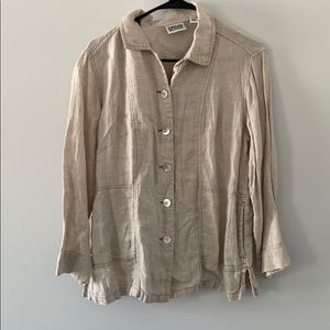 off white distressed button up